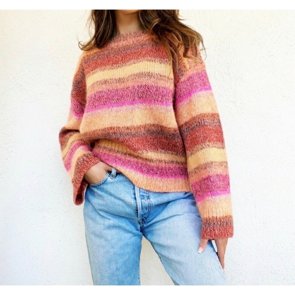 J Crew Women's Alpaca Blend Striped Cropped Sweater Sz S‎